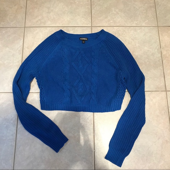 Express blue cropped cable knit sweater - Picture 3 of 5